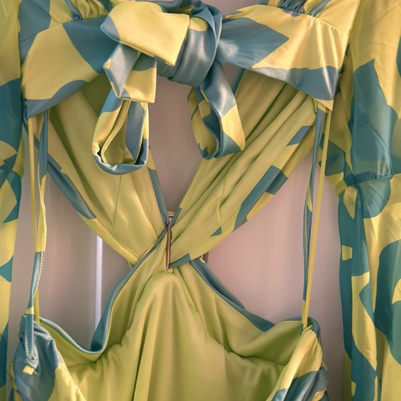 Deep V-neck Waist Belted High Slit Long Dress - Picture 2 of 7